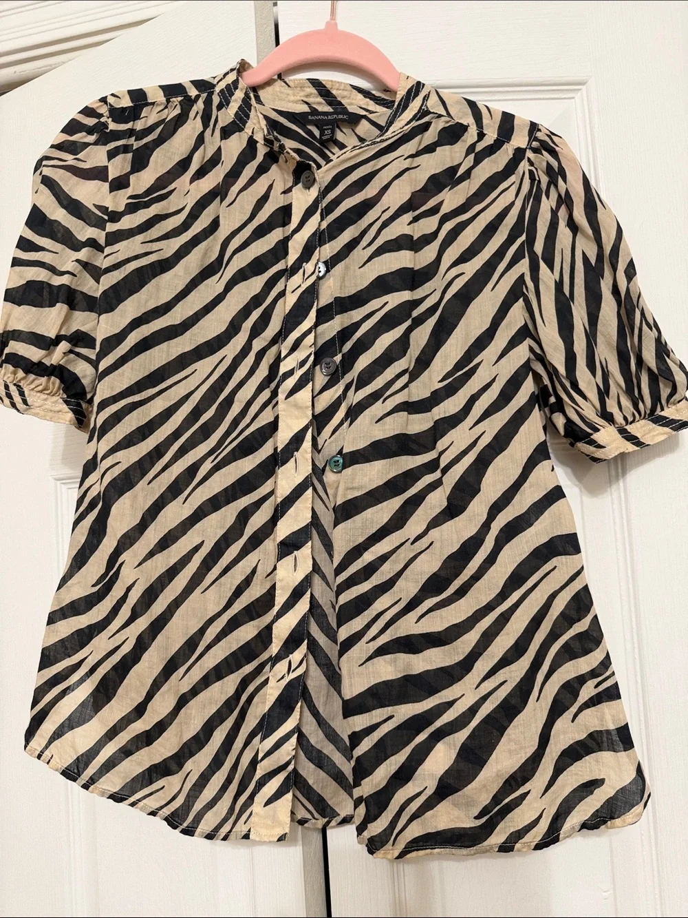 Banana Republic Zebra-Print Short Sleeve Blouse - Black & Cream